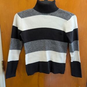 liz & co. Black, White & Gray Striped Ribbed Turtleneck